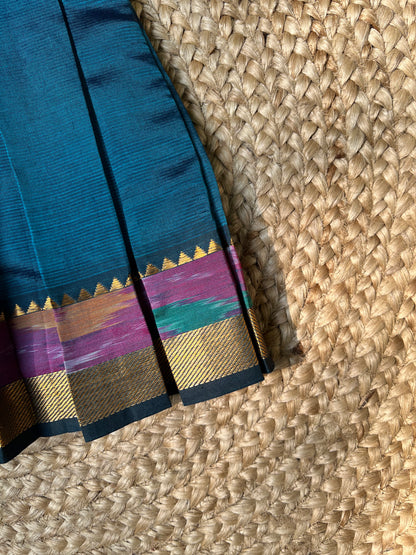 Teal Blue Mangalagiri Ikkat Silk Frock