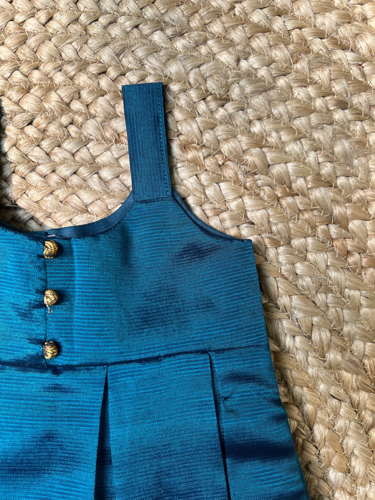 Teal Blue Mangalagiri Ikkat Silk Frock