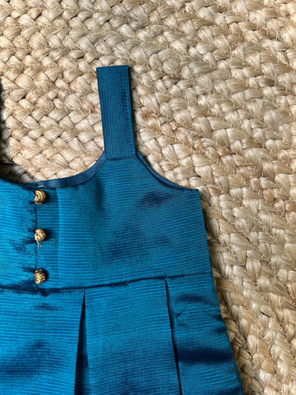 Teal Blue Mangalagiri Ikkat Silk Frock