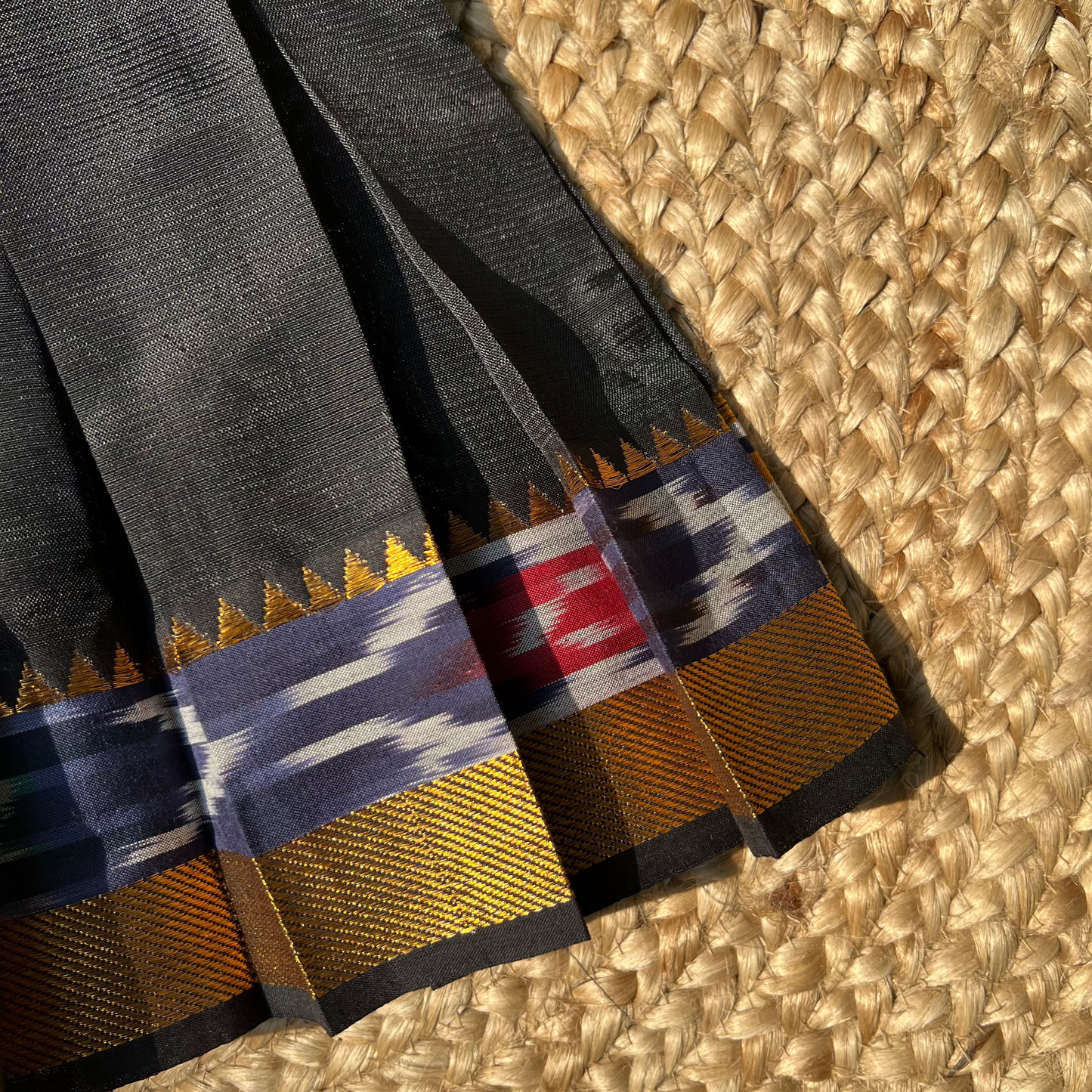 Black Mangalagiri Ikkat Silk Frock