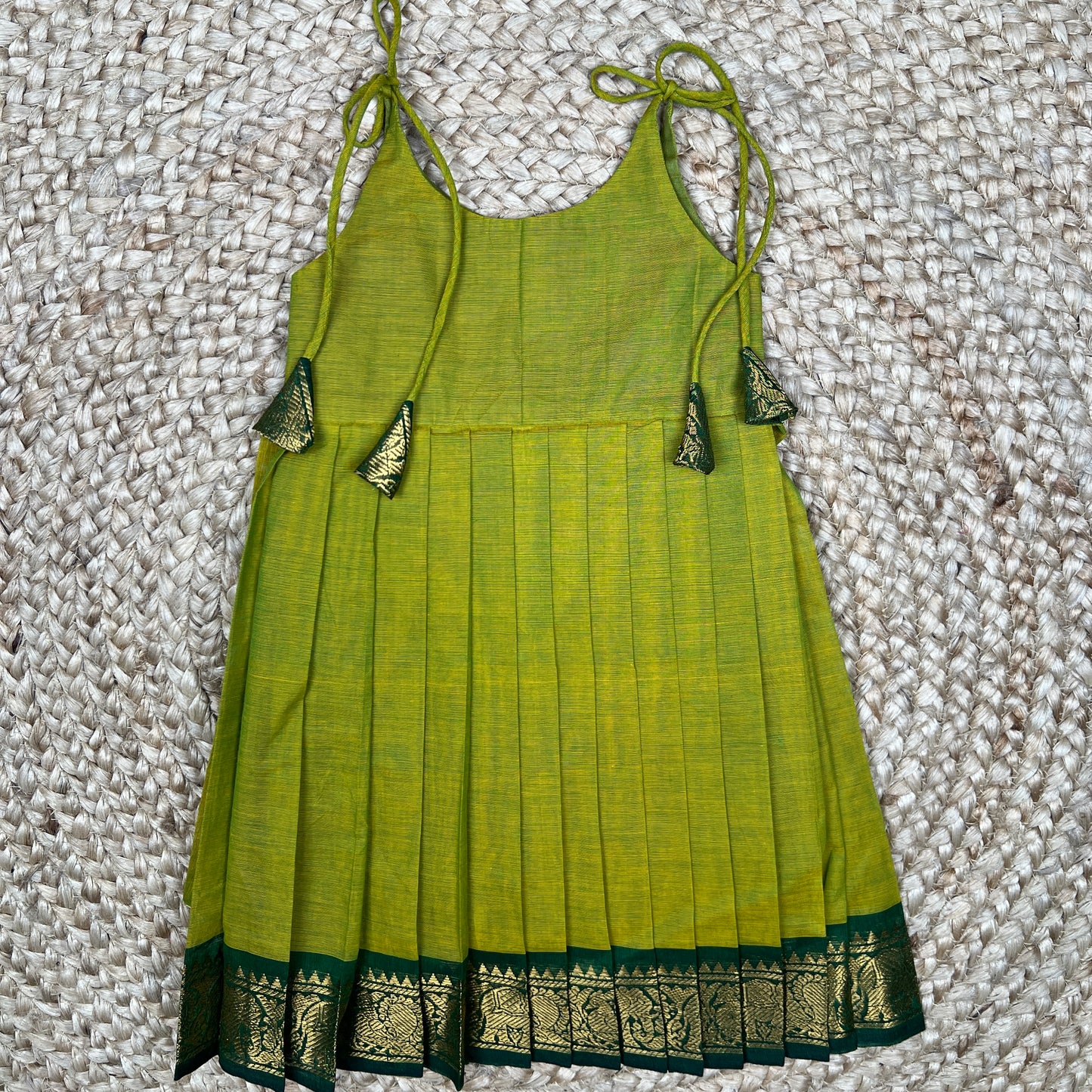 Parrot Green Kanchi Cotton Frock