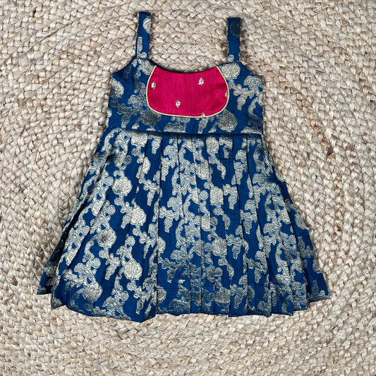Blue Benarasi Sleeveless Frock