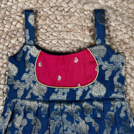 Blue Benarasi Sleeveless Frock