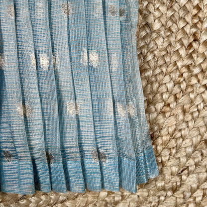 Powder Blue Silk Ethnic Frock with Printed Yoke