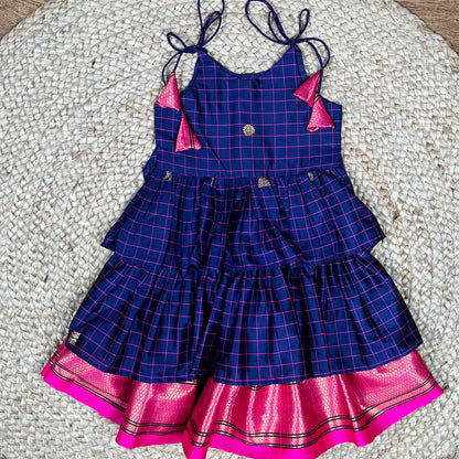 Blue tieup Paithani Frock