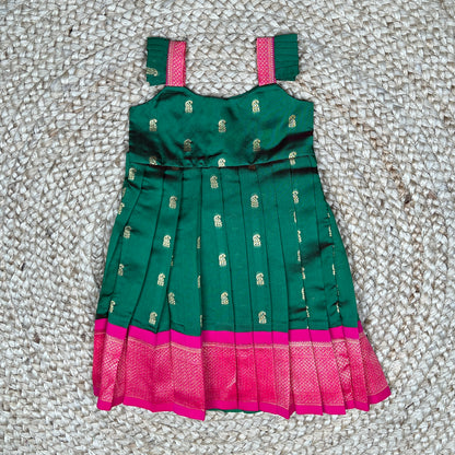 Green Paithani Pleated Frock