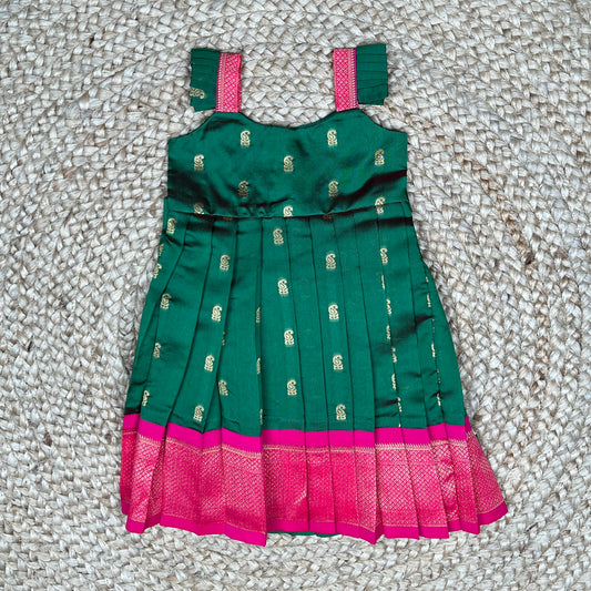 Green Paithani Pleated Frock