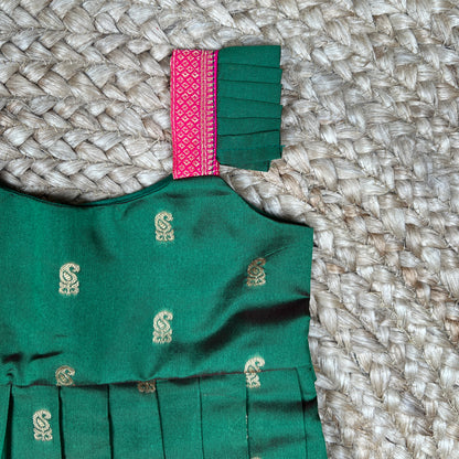 Green Paithani Pleated Frock