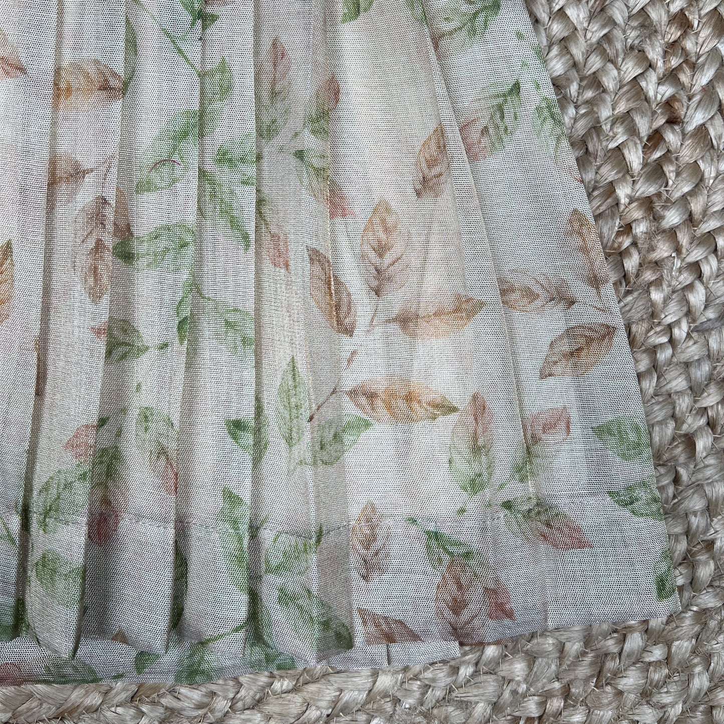Ivory White with Green & Beige Leaf Print Frock
