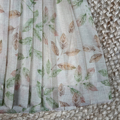 Ivory White with Green & Beige Leaf Print Frock