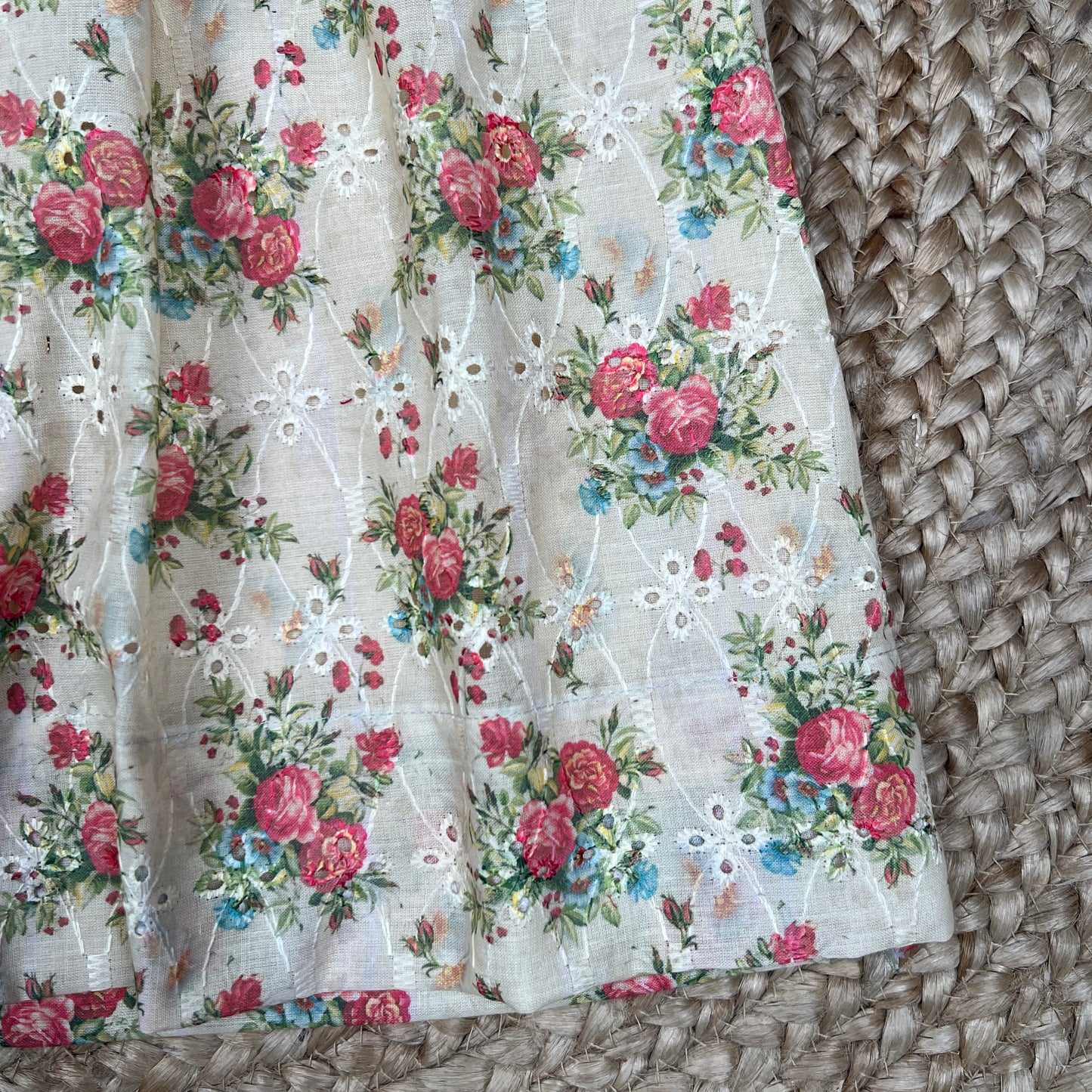 Ivory Floral Hakoba Cotton Frock