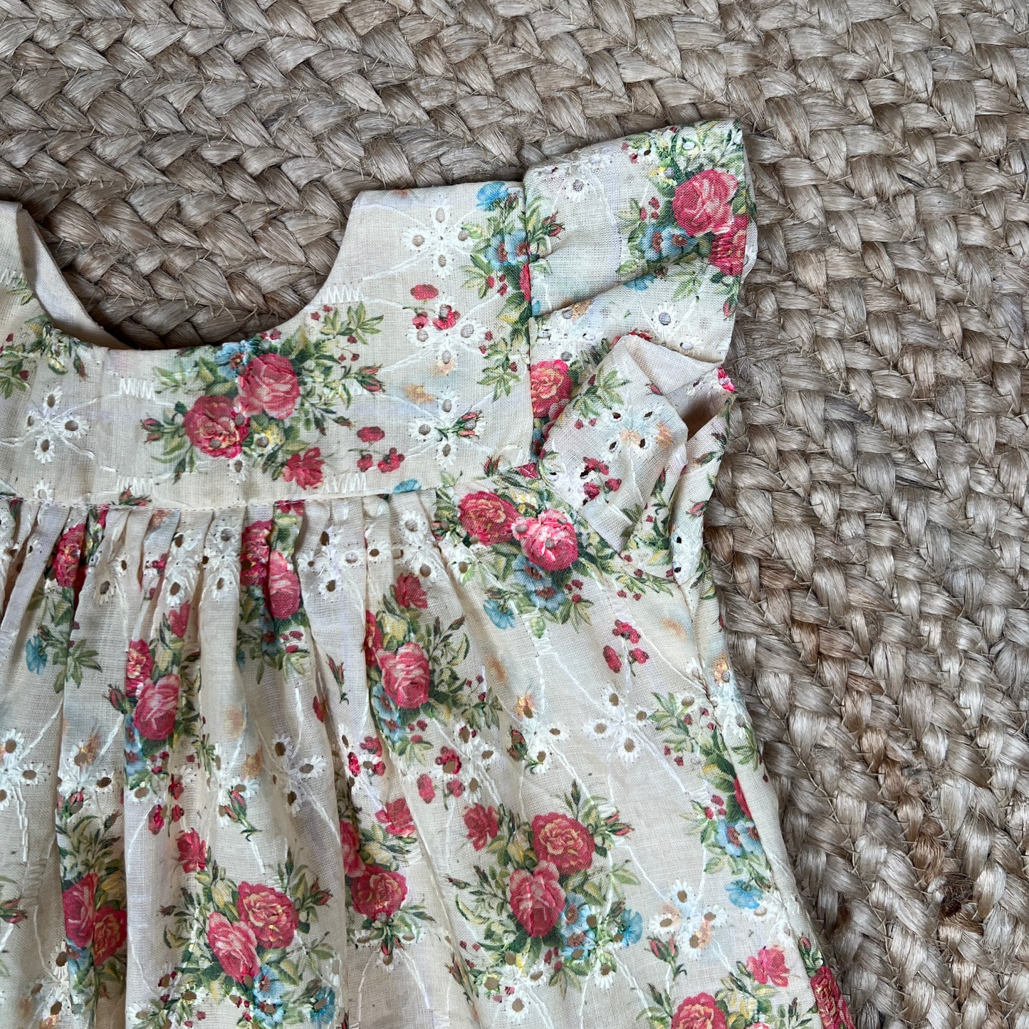 Ivory Floral Hakoba Cotton Frock