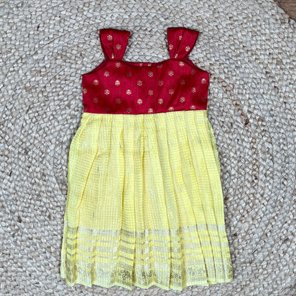 Yellow and Red Buttis Frock