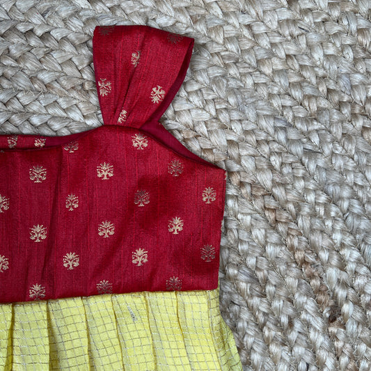 Yellow and Red Buttis Frock