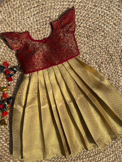 Maroon Benarasi Gold Tissue and Lehenga Set