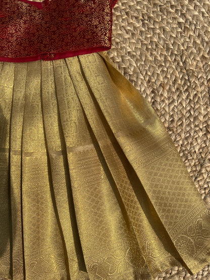 Maroon Benarasi Gold Tissue and Lehenga Set