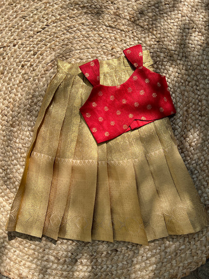 Festive Gold Tissue and Red Lehenga Set