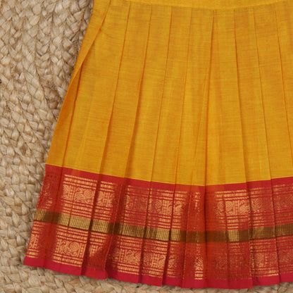 Yellow with Pink Traditional Border Kanchi Cotton Frock