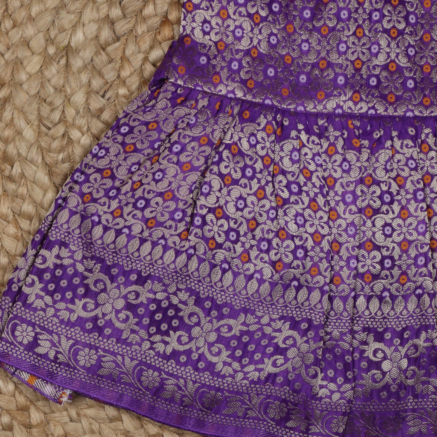 Purple Benarasi Gathered Pleats Frock