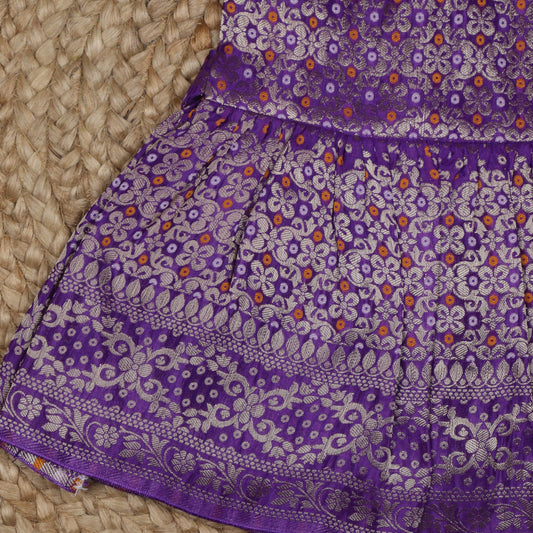 Purple Benarasi Gathered Pleats Frock
