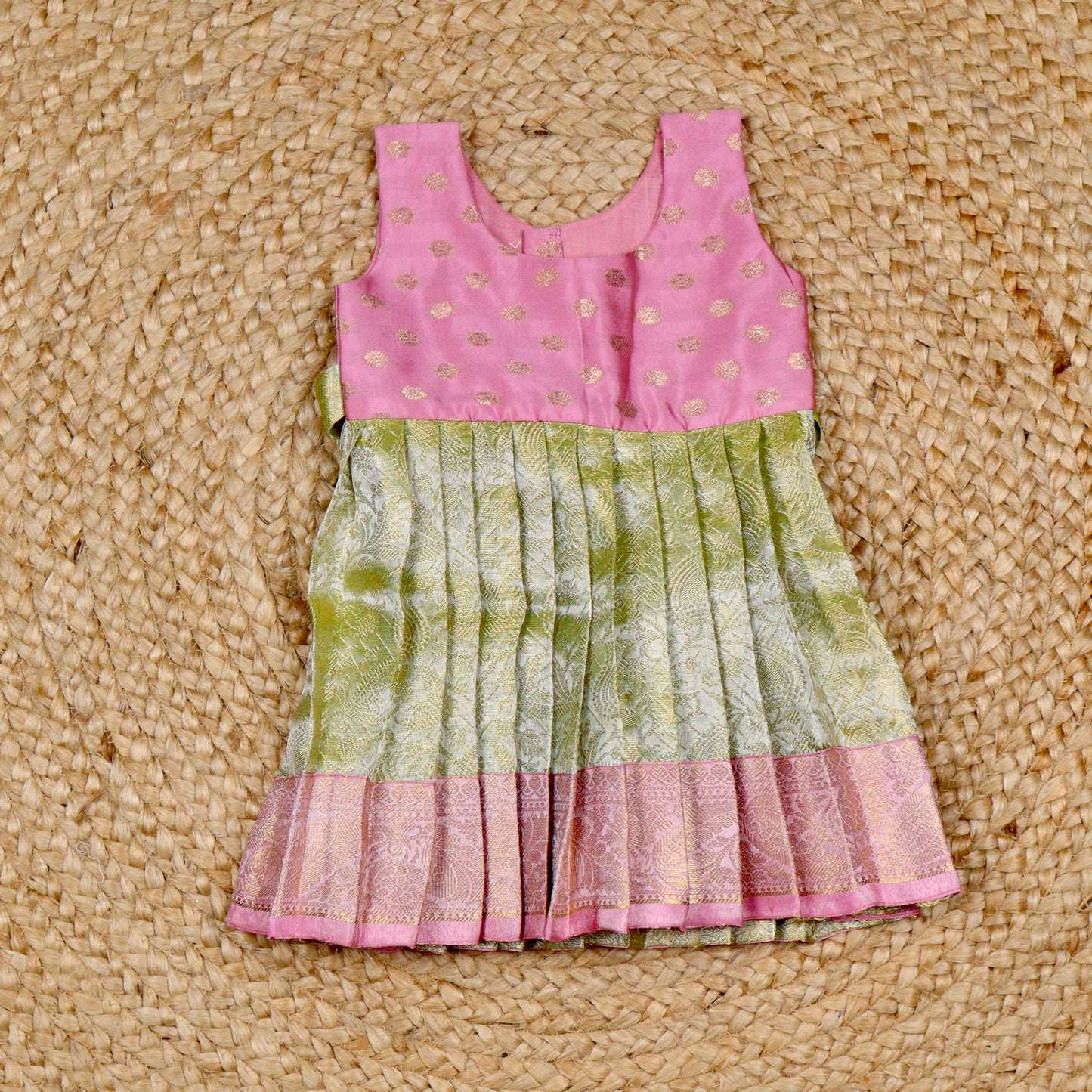 Light Parrot Green with Pink Tissue Frock