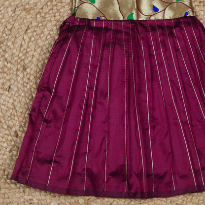 Wine Purple Silk Frock with Gold Brocade Yoke