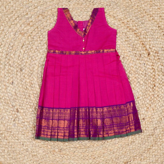 Pink V Neck Kanchi Cotton