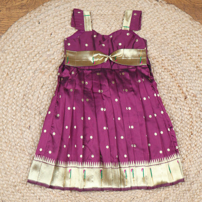 Plum Purple Silk Ethnic Frock with Gold Zari Border