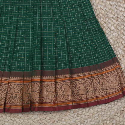 Bottle Green Checked Ethnic Frock with Zari Border