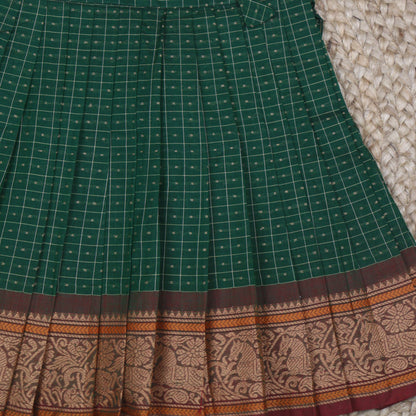 Bottle Green Checked Ethnic Frock with Zari Border