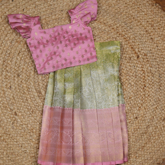 Green and Pink Brocade Tissue Silk Lehenga Set