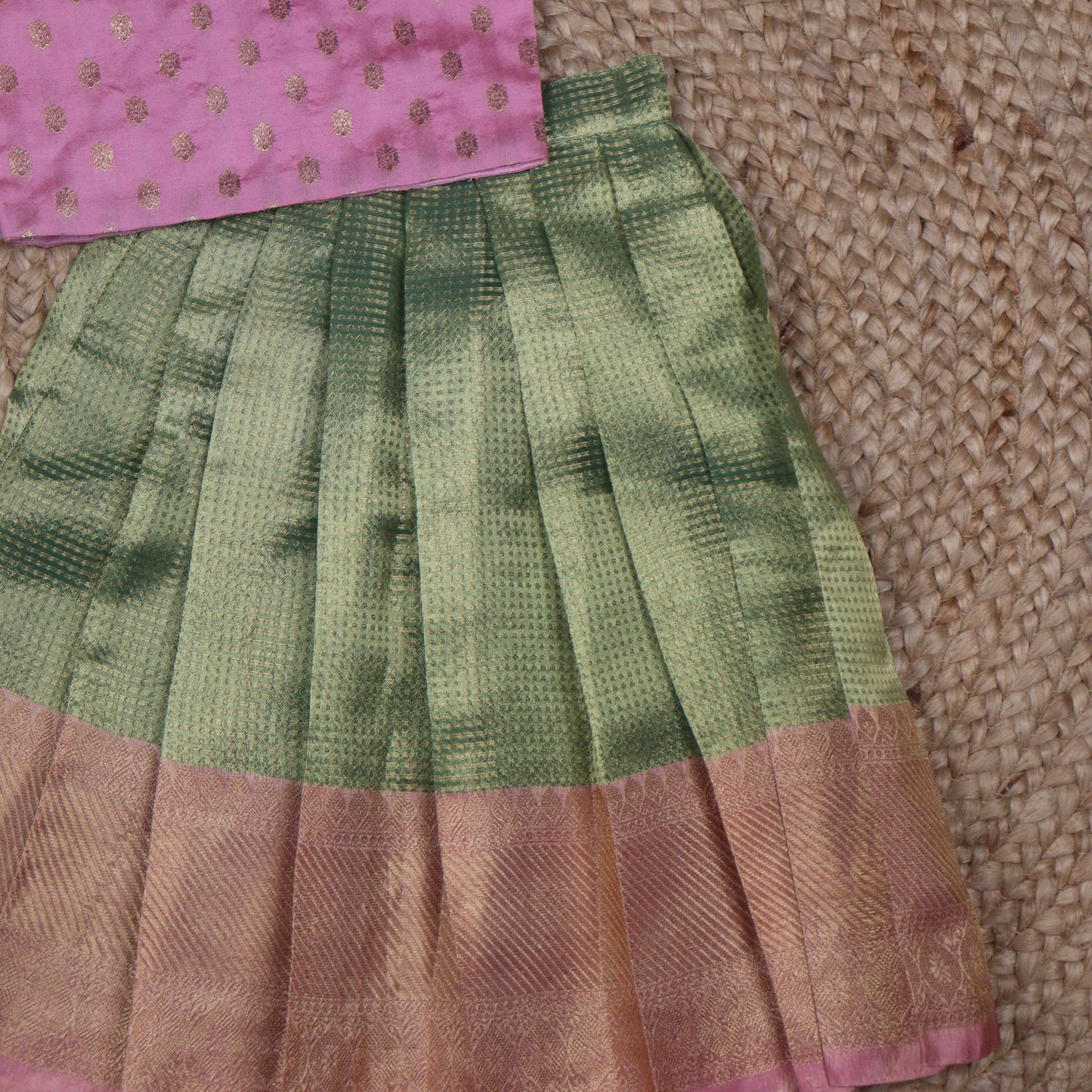 Green and Pink Tissue Silk Lehenga Set