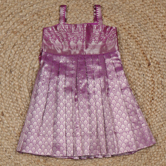 Royal Purple Brocade Silk Pleated Frock