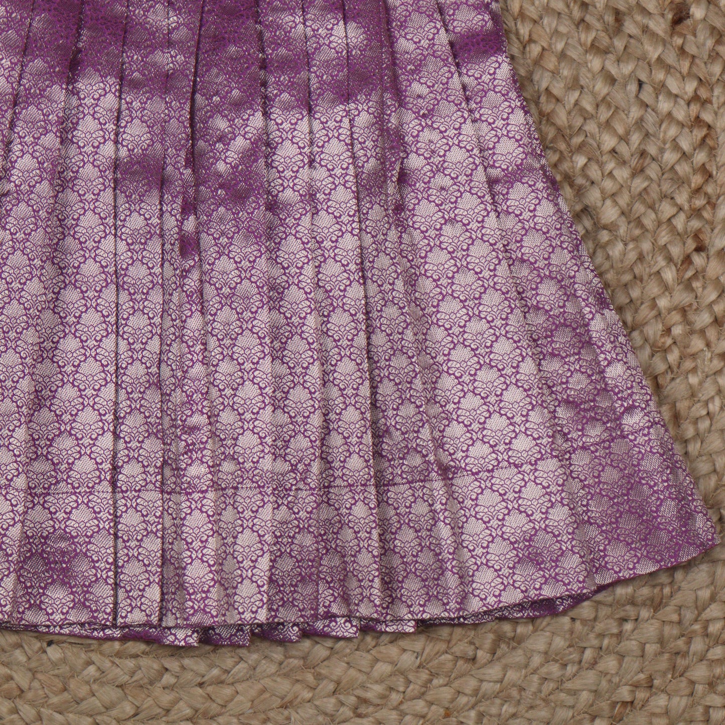 Royal Purple Brocade Silk Pleated Frock