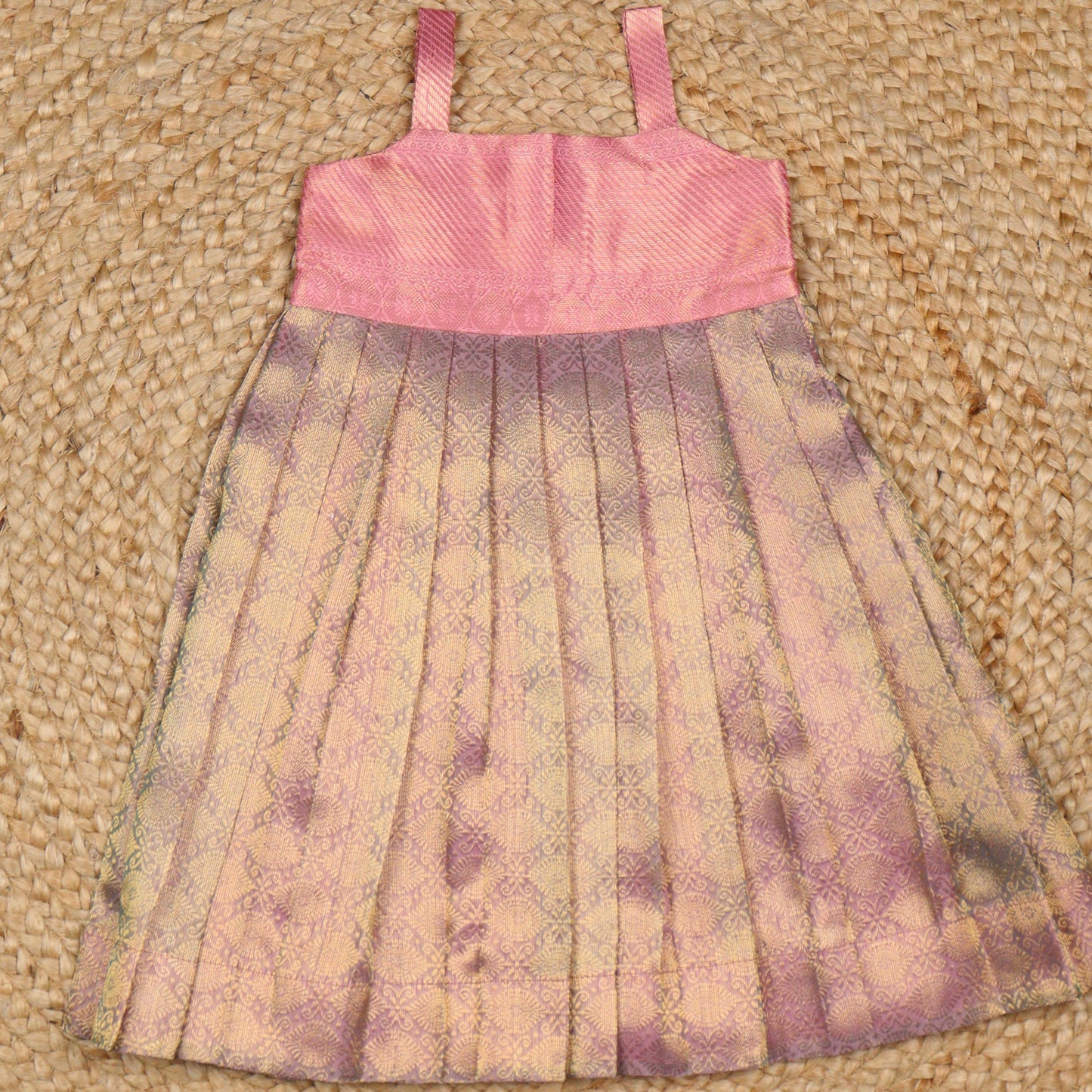 Blush Pink & Lavender Brocade Silk Frock