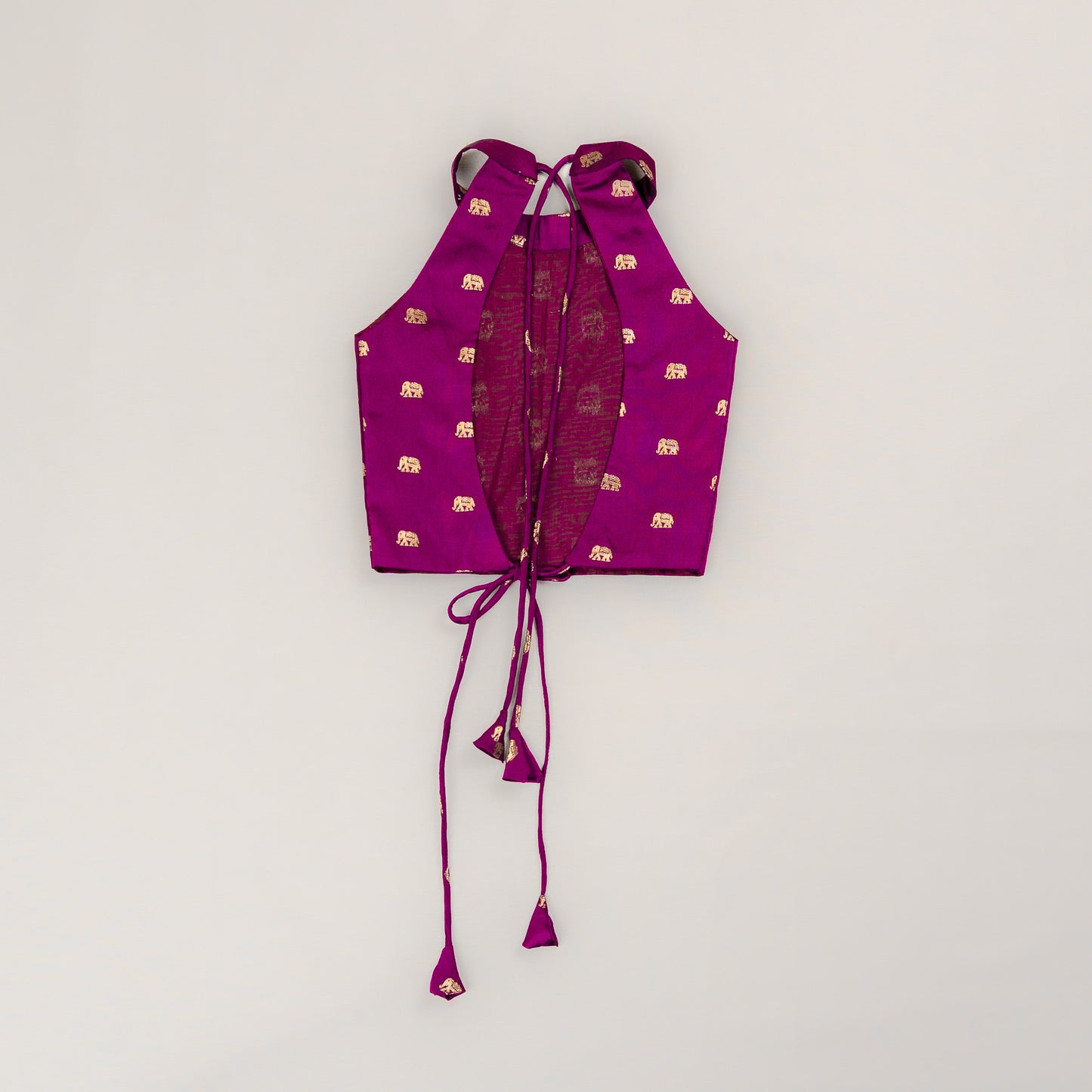 Purple Elephant Butta Blouse with Ivory Tissue  3-Layer Lehenga for Girls