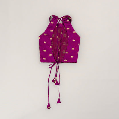 Purple Elephant Butta Blouse with Ivory Tissue  3-Layer Lehenga for Girls
