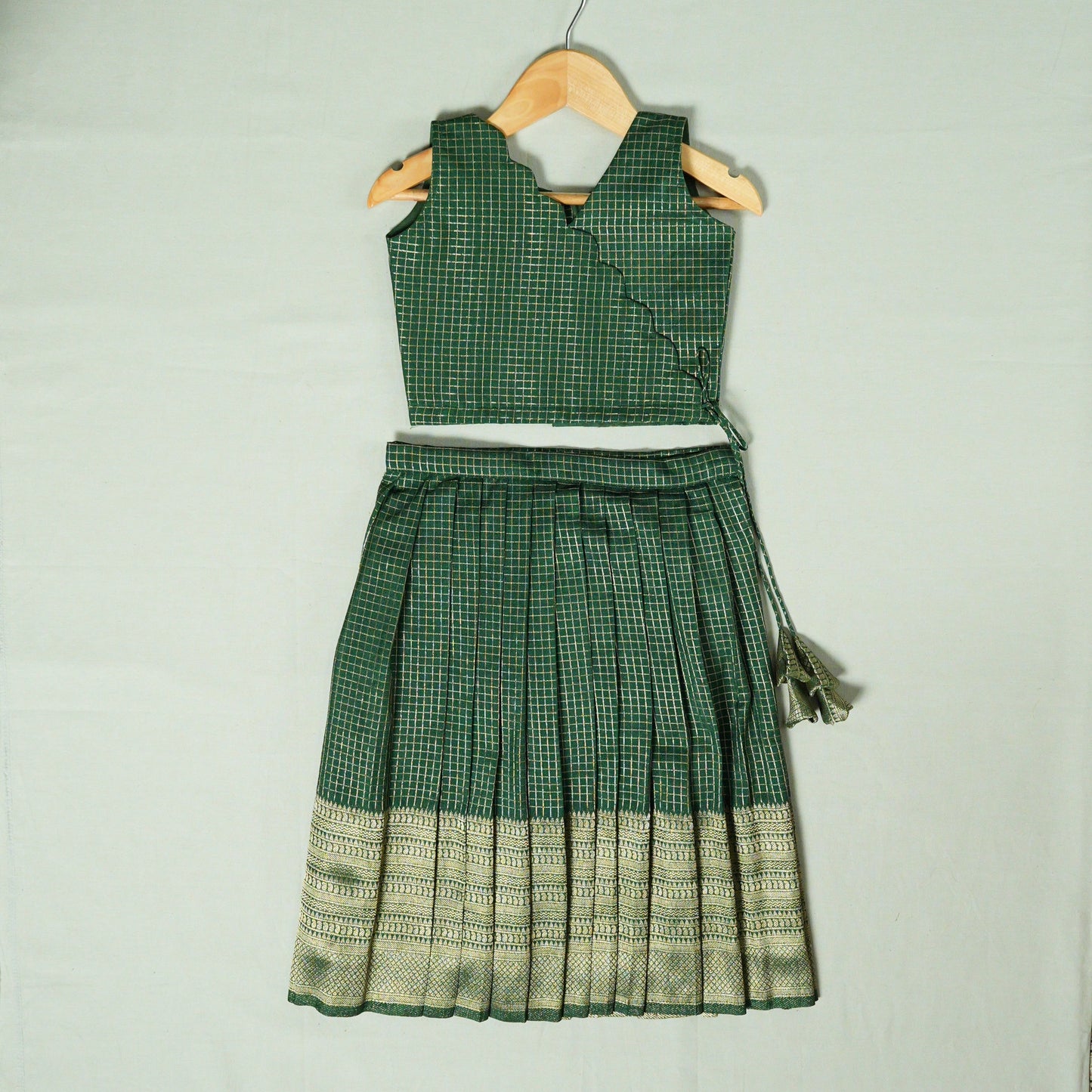 Green Traditional Check Pattern Lehenga