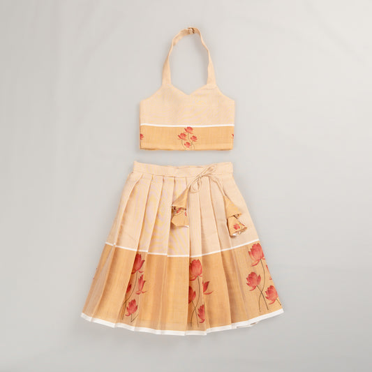 Lotus  Tissue Silk Lehenga Set for Girls