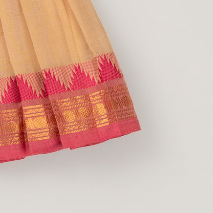 Beige Kanchi Cotton Pleated Dress with Pink Zari Border
