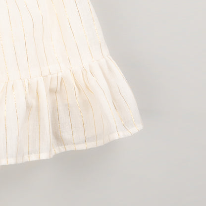 Light Gold Mul Cotton Dress with Cotton Tissue Zari Stripes