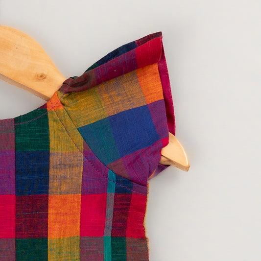 Girls Madras Cotton Checks Pleated Dress
