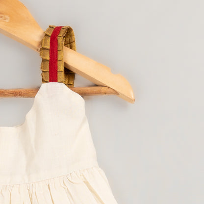 Girls Ivory Mul Cotton Festive Dress with Gold Border