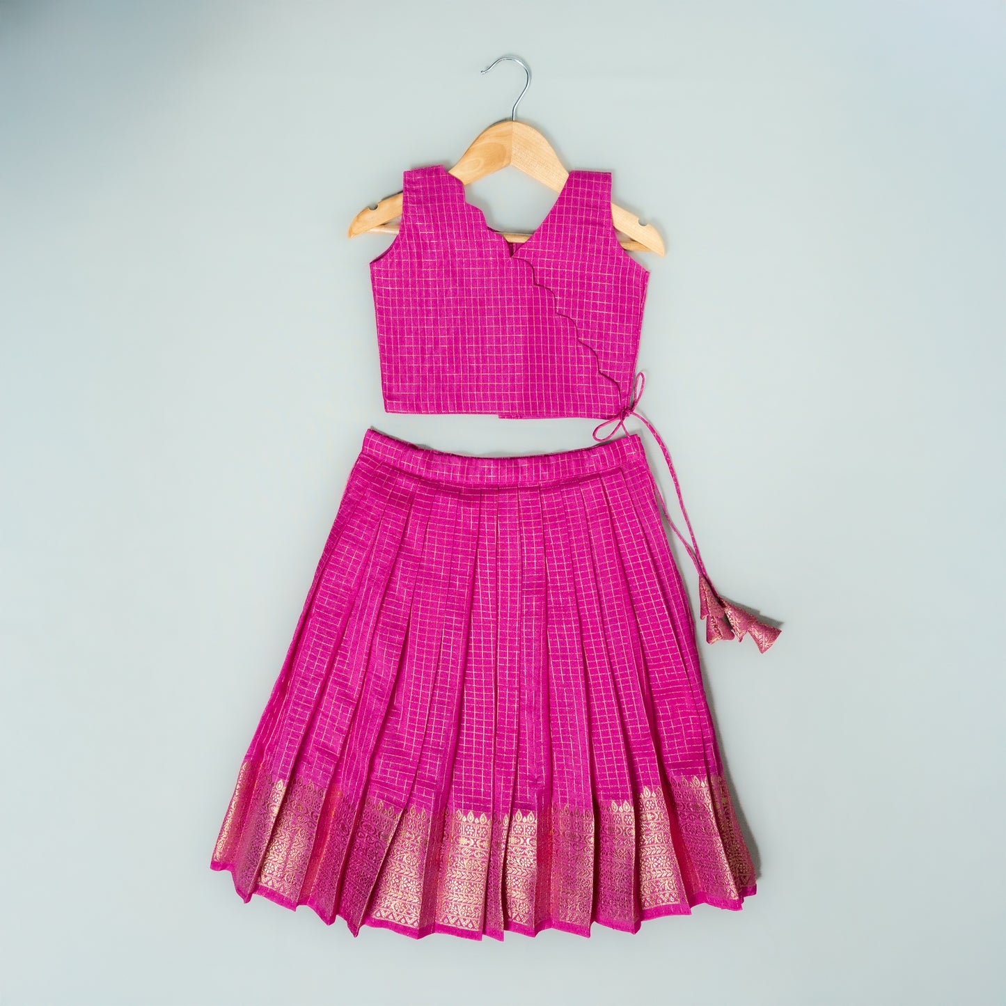 Pink Traditional Check Pattern Lehenga