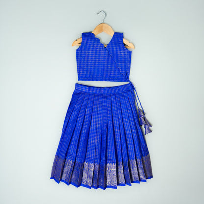 Electric Blue Traditional Check Pattern Lehenga