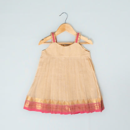 Beige And Pink Kanchi Cotton Frock