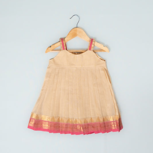 Beige And Pink Kanchi Cotton Frock