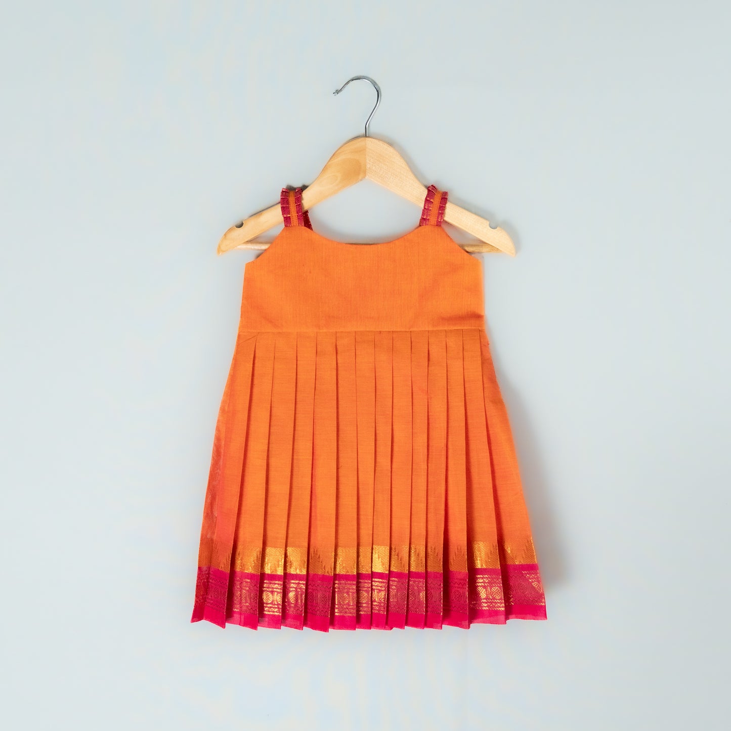 Orange And Pink Kanchi Cotton Frock