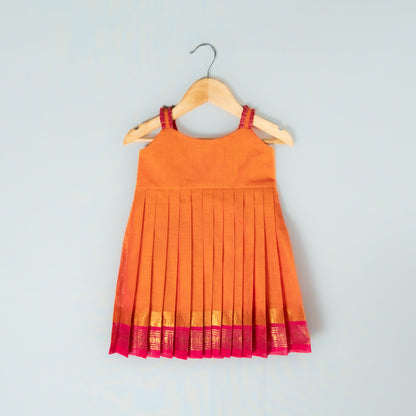 Orange And Pink Kanchi Cotton Frock