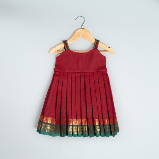 Maroon And Green Kanchi Cotton Frock